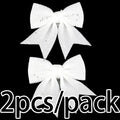 Christmas Pearl Cotton Bow Decorations 2-Pack | Glitter Bows