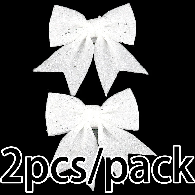 Christmas Pearl Cotton Bow Decorations 2-Pack | Glitter Bows