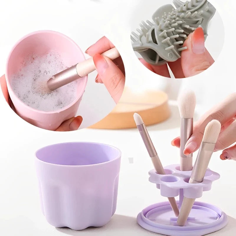 3-in-1 Silicone Makeup Brush Cleaner Mat & Drying Holder Kit