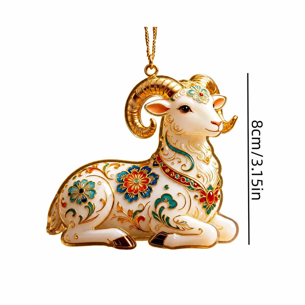 Ornate Floral Sheep Acrylic Christmas Tree Hanging Ornament