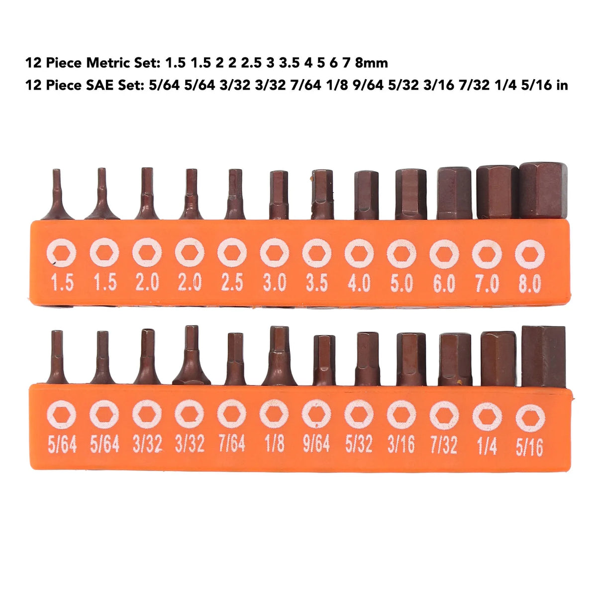 24-Piece S2 Alloy Steel Hex Bit Set – Metric & SAE + Holder