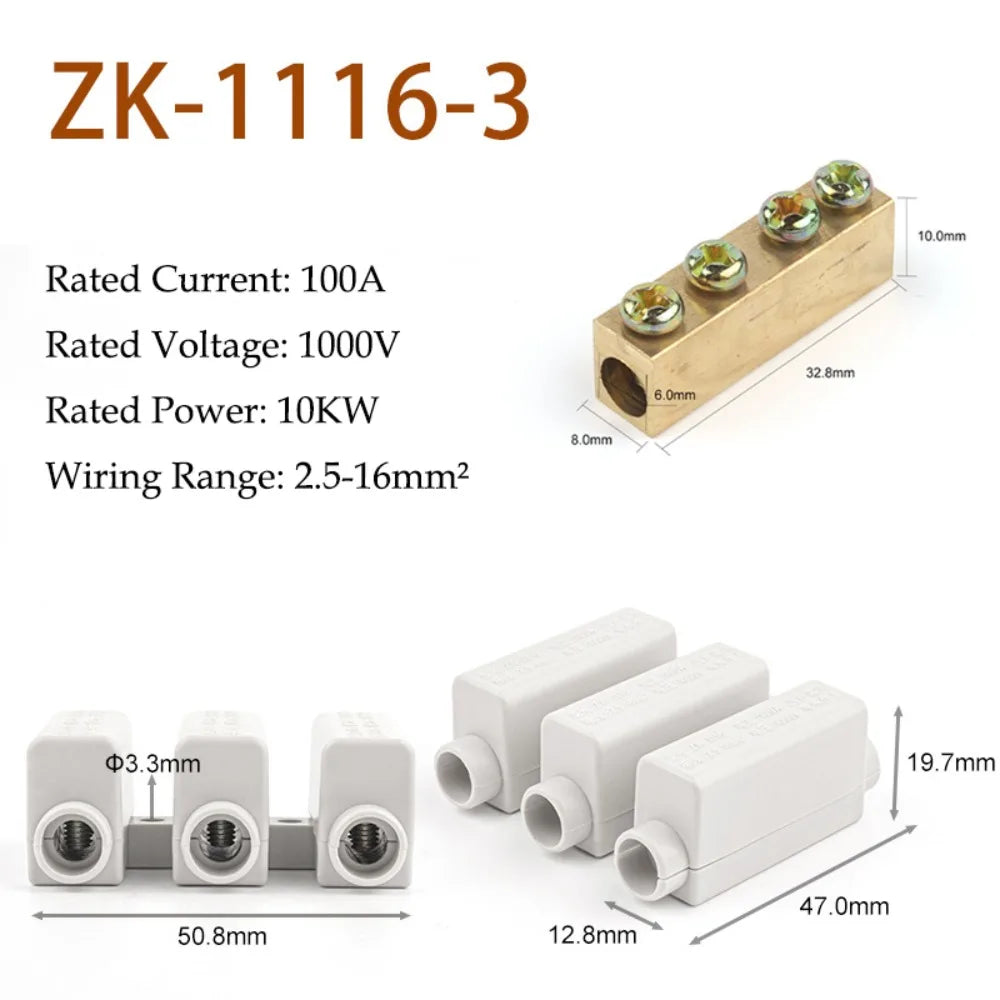 Brass High Power Wire Splitter Terminal Block 60A–100A