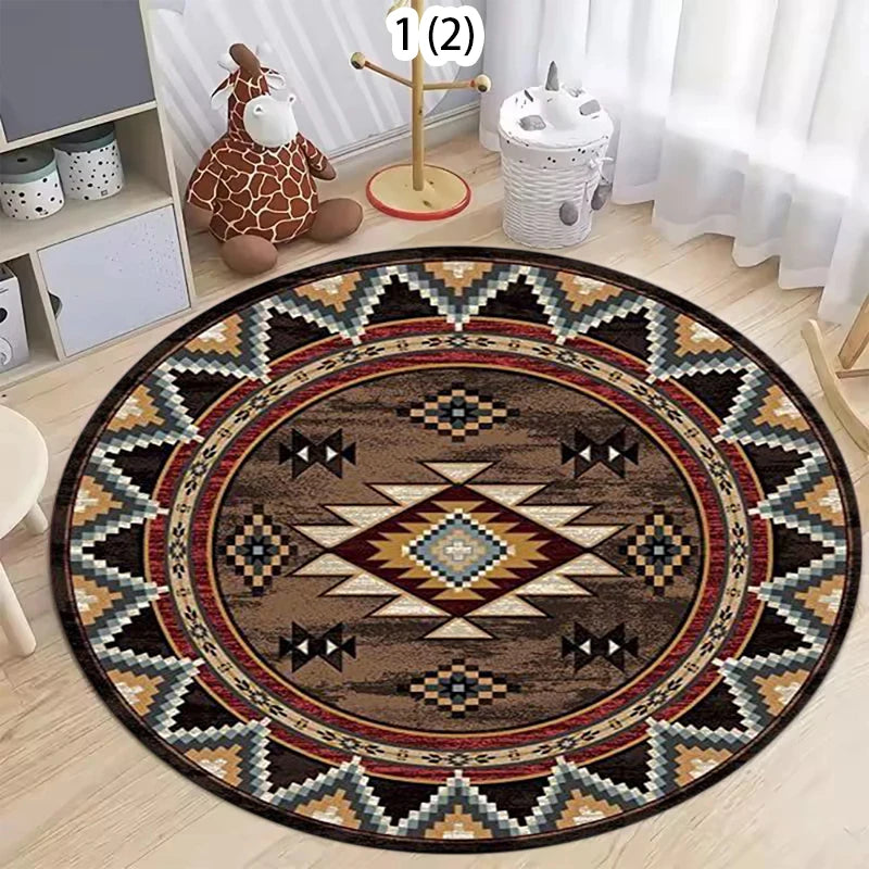 Vintage Bohemian Round Rug | Printed Ethnic Floor Mat
