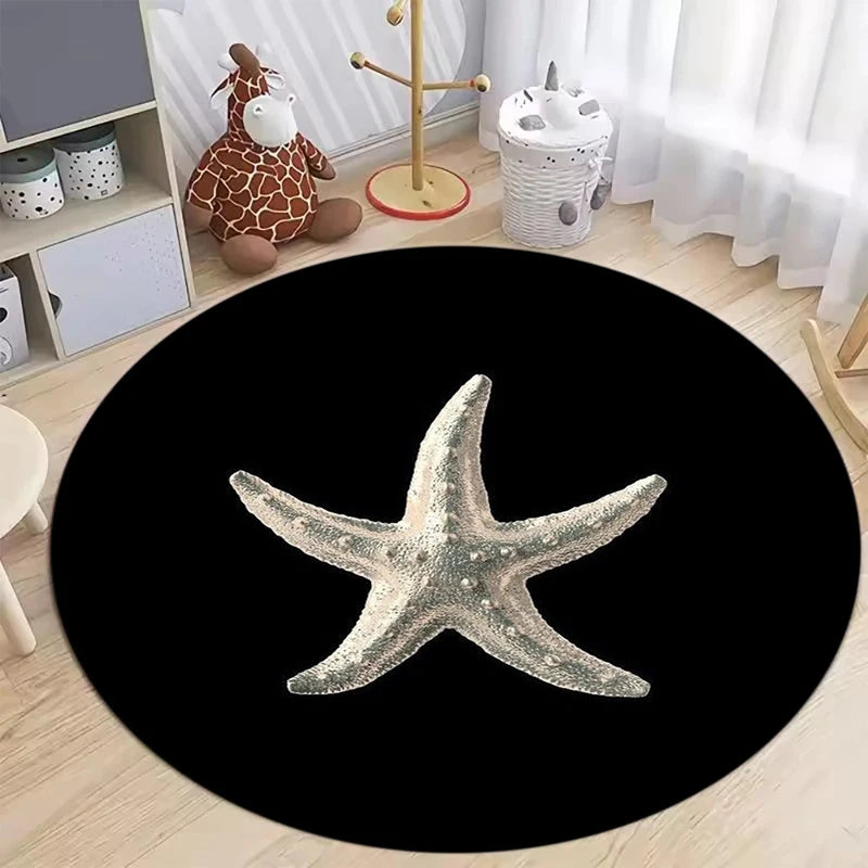 Round Seashell Area Rug – Soft Non-Slip Coastal Ocean Carpet
