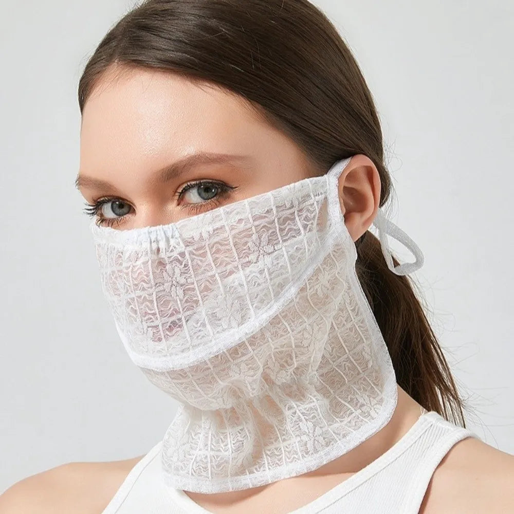Women's Lace UV Sun Mask – Breathable Neck & Face Cover