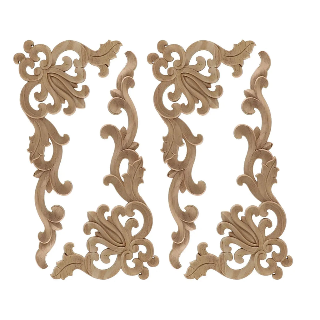Wood Carved Applique Corner Onlay | 4-Pack Floral Décor