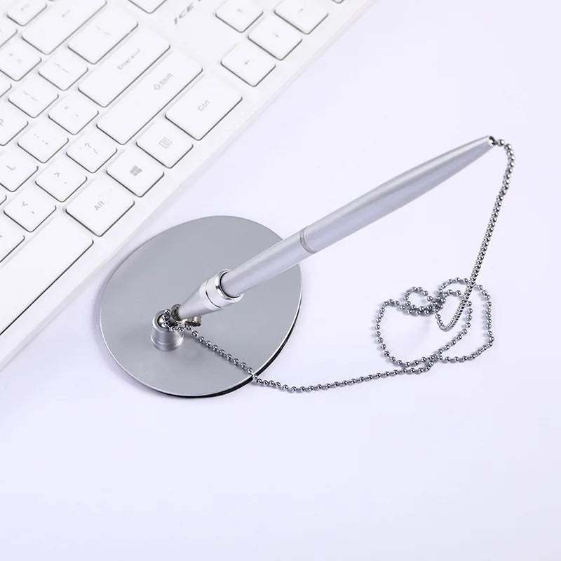 Metal Chain Counter Pen – Desk Signature Pen for Bank & Office