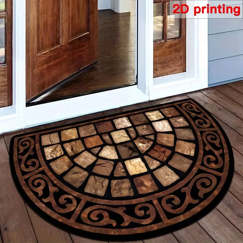 Vintage Semi-Circle Door Mat | Non-Slip Half-Round Welcome Rug