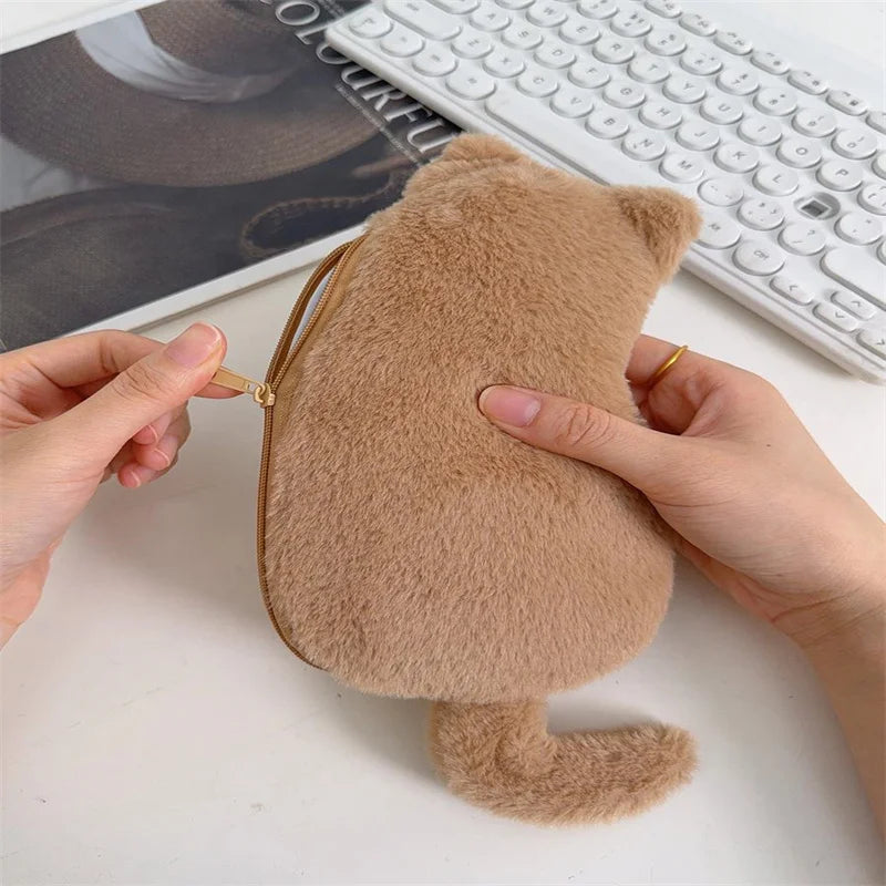 Cartoon Cat Plush Pencil Case – Large Capacity Pen Pouch
