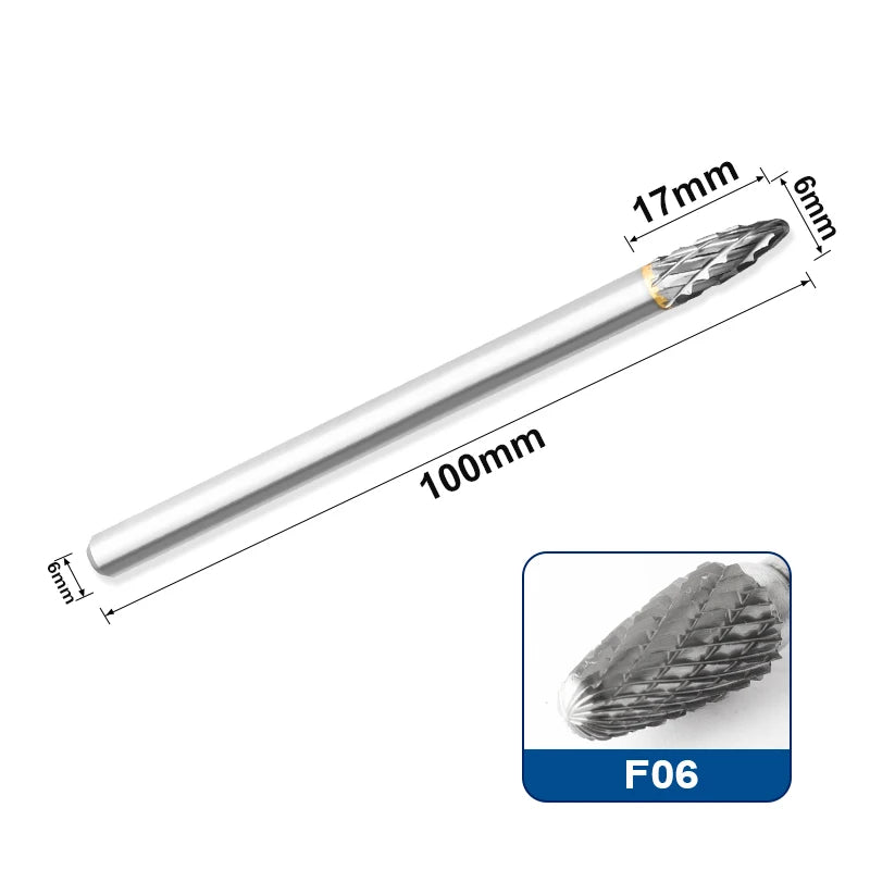 Tungsten Carbide Rotary Burr 6mm Shank 100mm Extended Milling Bit