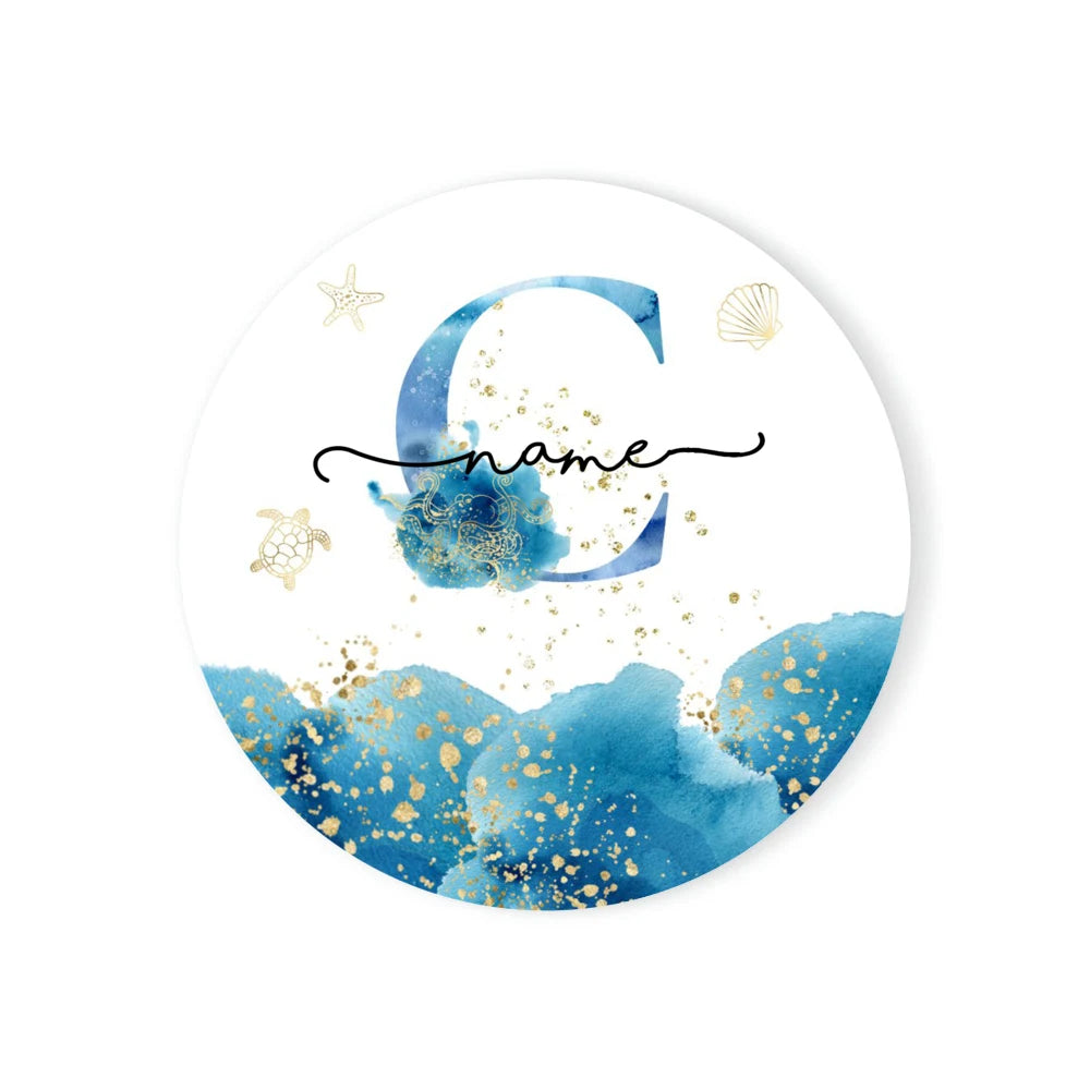 Personalized Ceramic Coaster – Custom Name & Ocean Design Gift