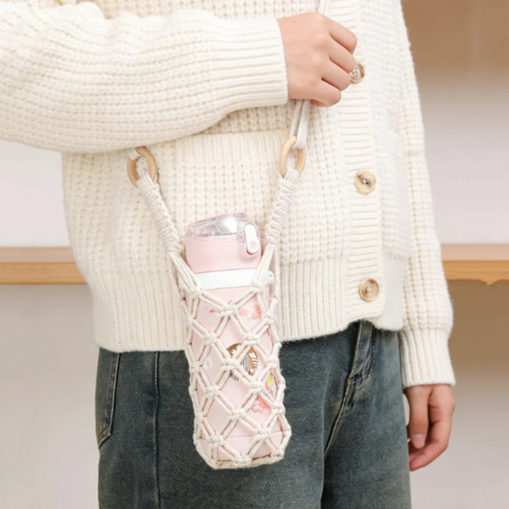 Bohemian Cotton Rope Water Bottle Carrier – Crossbody Bag