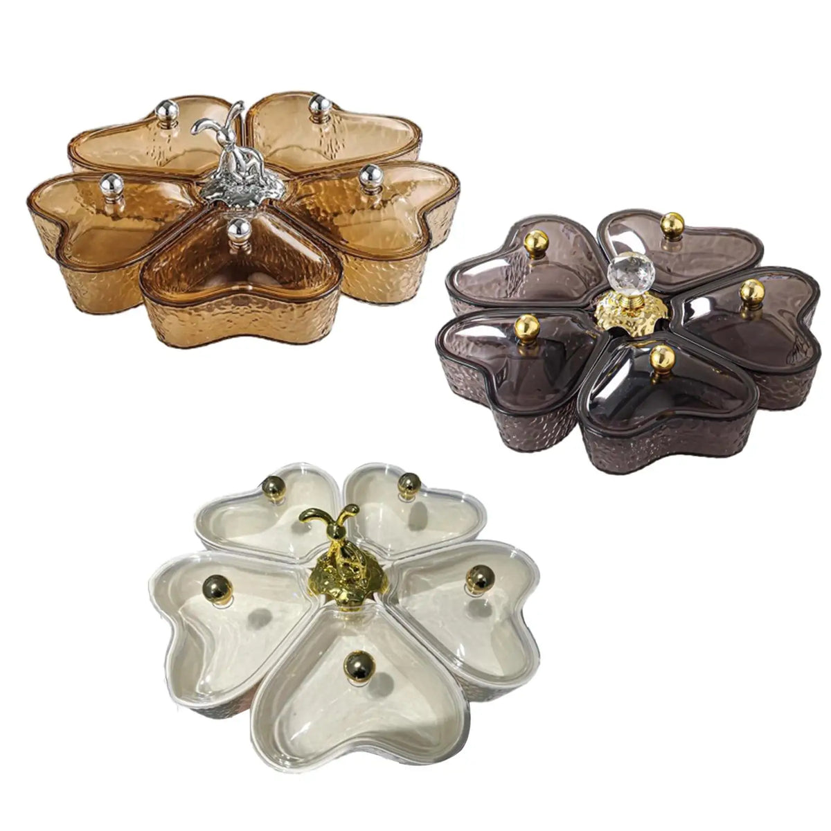Divided Appetizer Platter with Lid & Rotating Base – 5 Sections