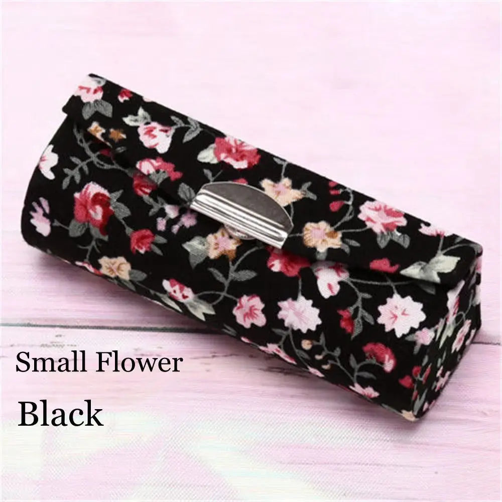 Retro Embroidered Flower Lipstick Case with Mirror | Jewelry Box