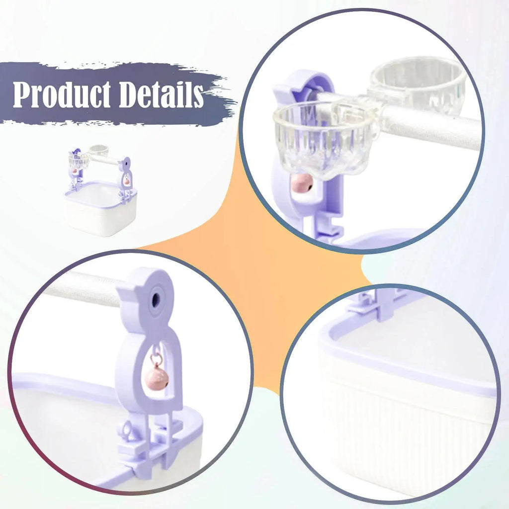 Desktop Bird Perch Stand with Feeder Cups | Parrot Toy