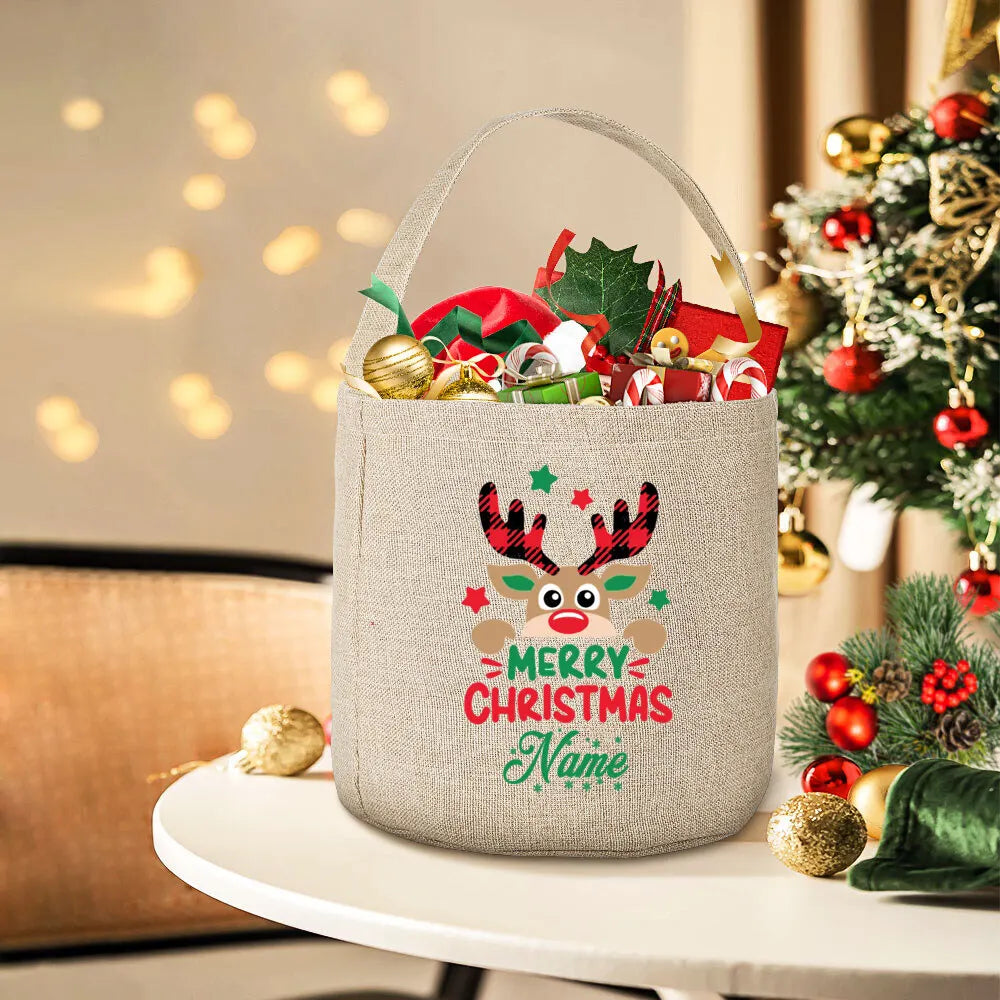 Personalized Deer Christmas Sack Bag – Kids Holiday Gift Tote