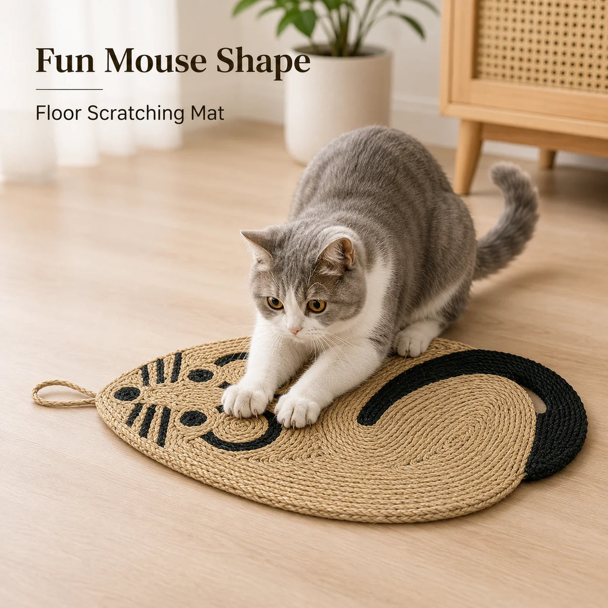 Mouse Shape Sisal Cat Scratching Mat – Floor & Wall Scratcher