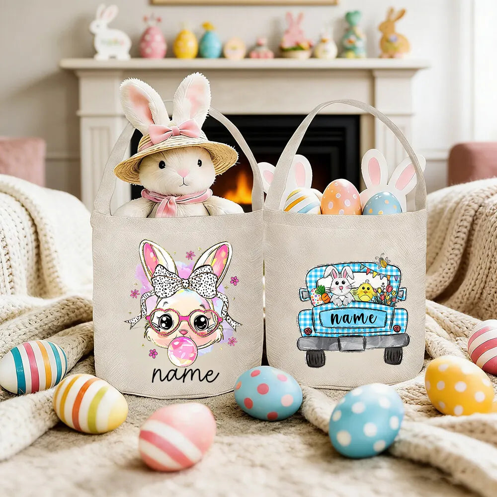 Personalized Easter Tote Bag – Custom Bunny Name Kids Basket