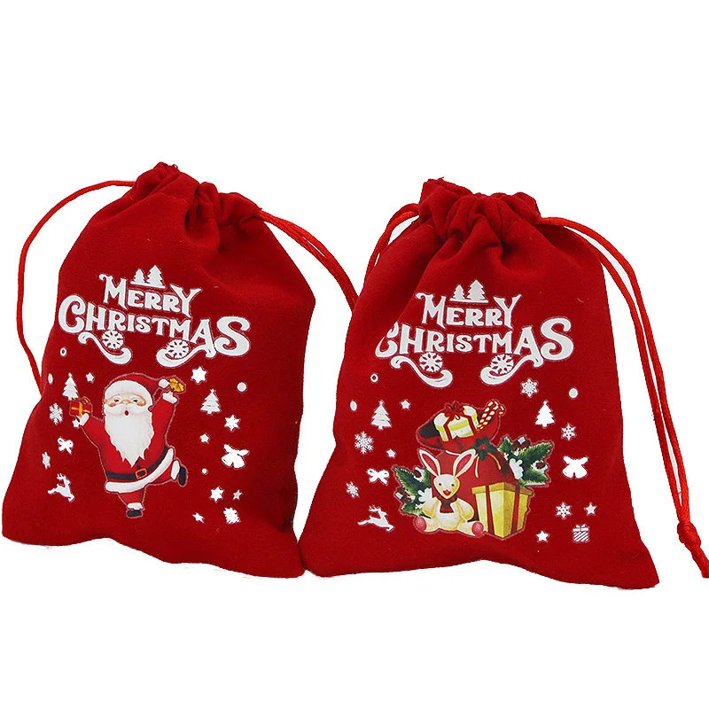 Christmas Velvet Drawstring Gift Bags 5-Pack | 10×12cm Pouches