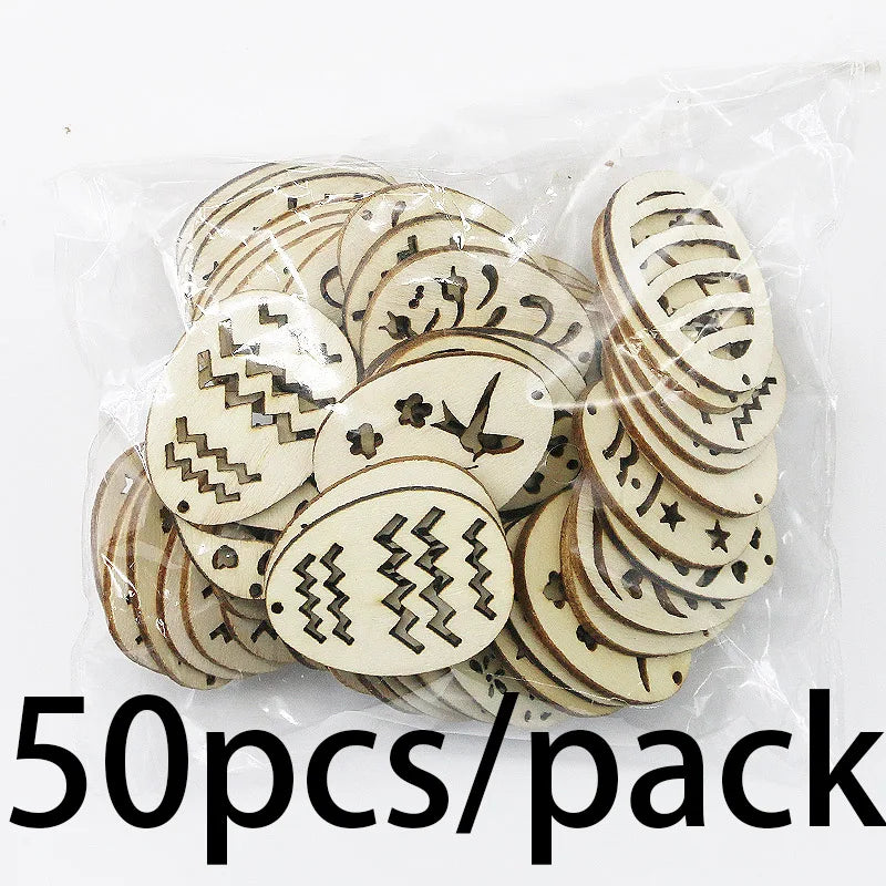 50-Pack Hollow Wooden Easter Eggs 37x28mm – DIY Pendants