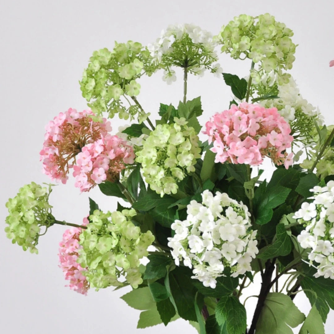 White Artificial Hydrangea Stem | 3-Head Faux Floral Branch