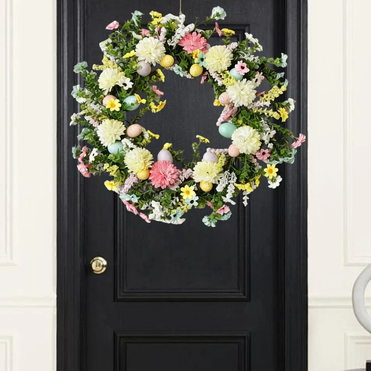 Artificial Easter Egg Wreath – Multicolor Spring Flower Decor