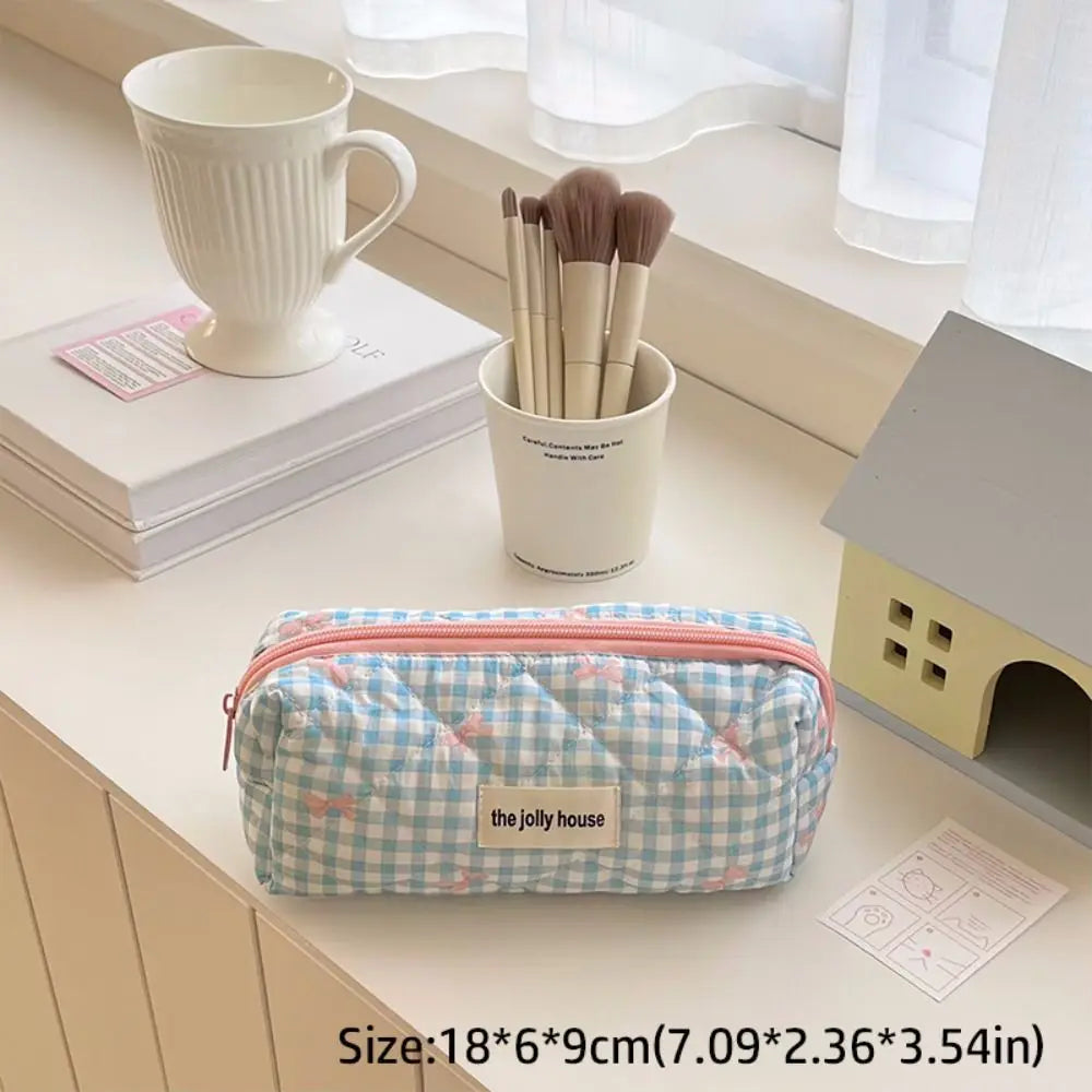 Large Floral Bowknot Canvas Pencil Bag – Stationery Organizer
