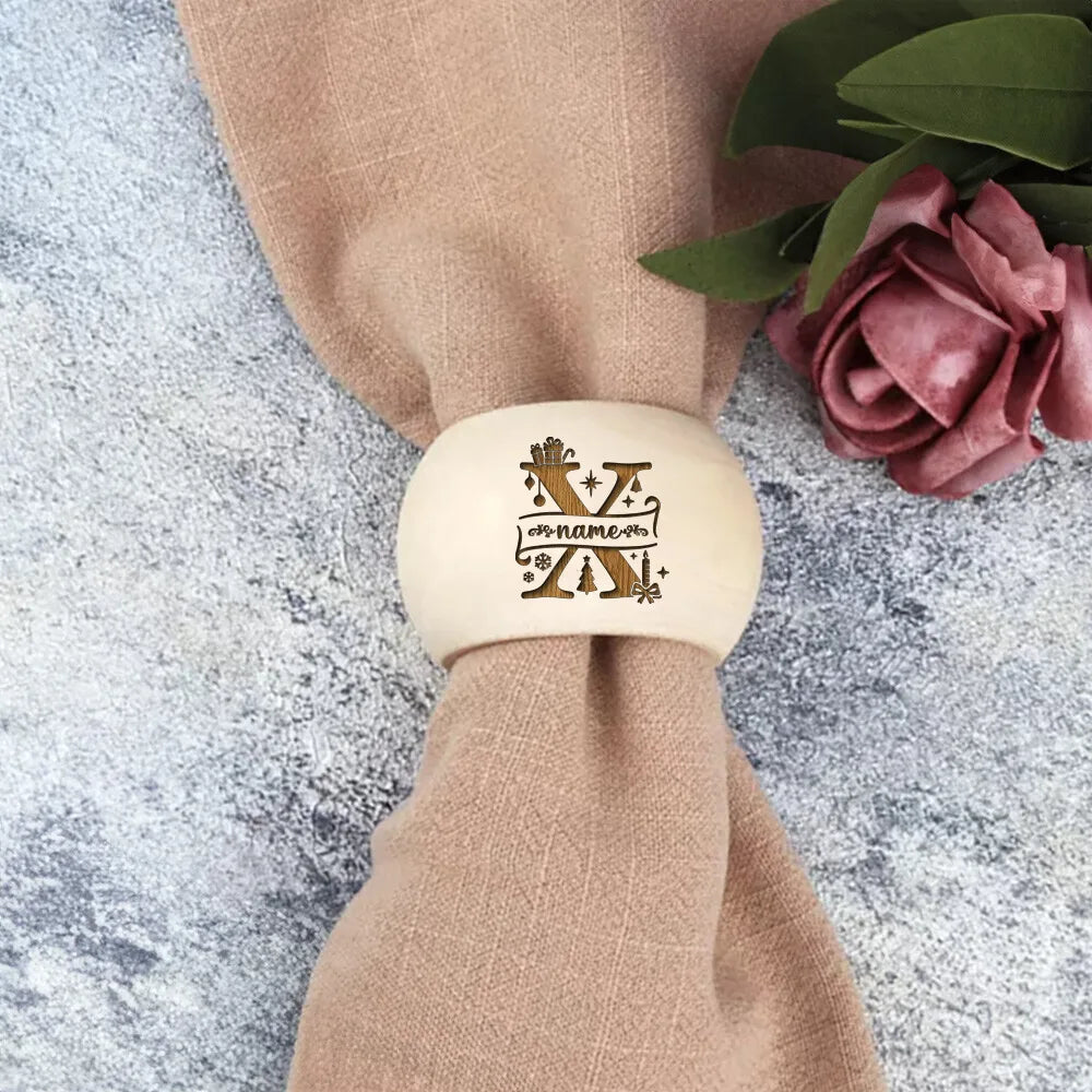 Personalized Engraved Wood Napkin Rings – Holiday Table Decor