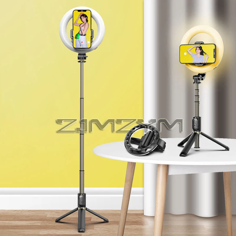 Selfie Stick Tripod with Bluetooth Remote & Ring Light