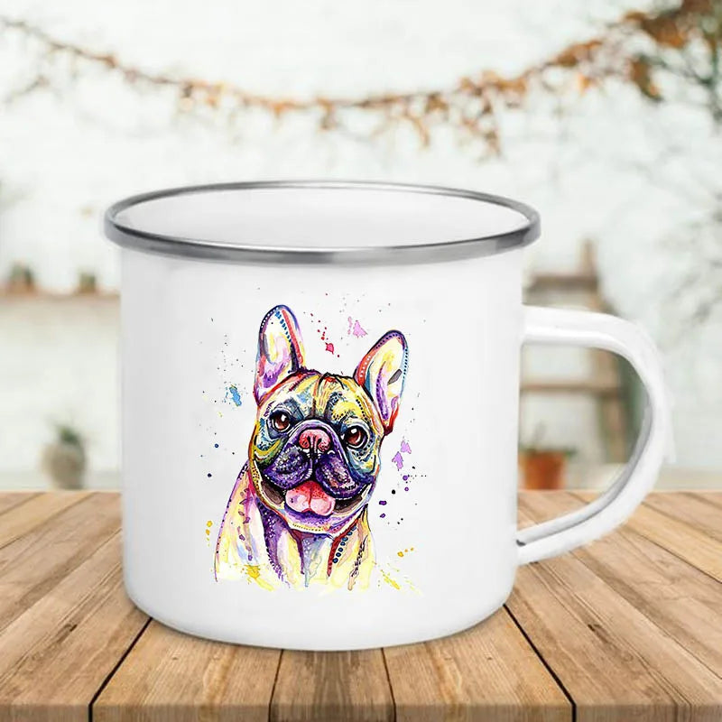 Watercolor Dog Print Enamel Camping Mug 360ml | Dog Lover Gift