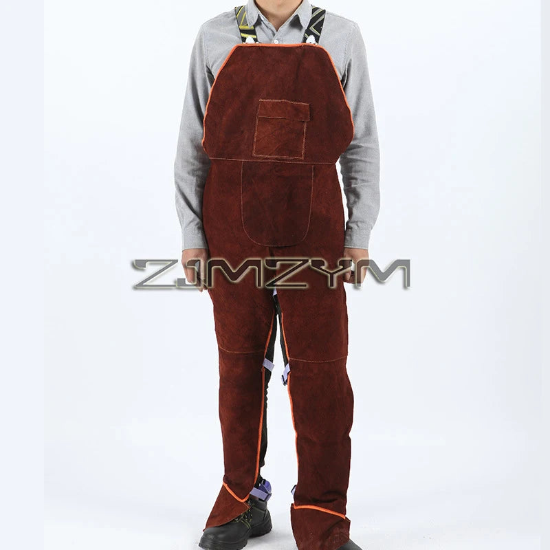 Cowhide Leather Welding Bib Jumpsuit – Fire & Heat Resistant