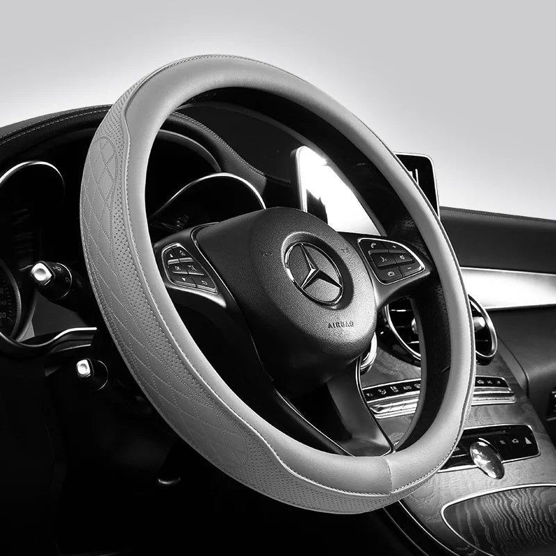 KKJOY Leather Perforated Non-Slip Steering Wheel Cover 15 Inch