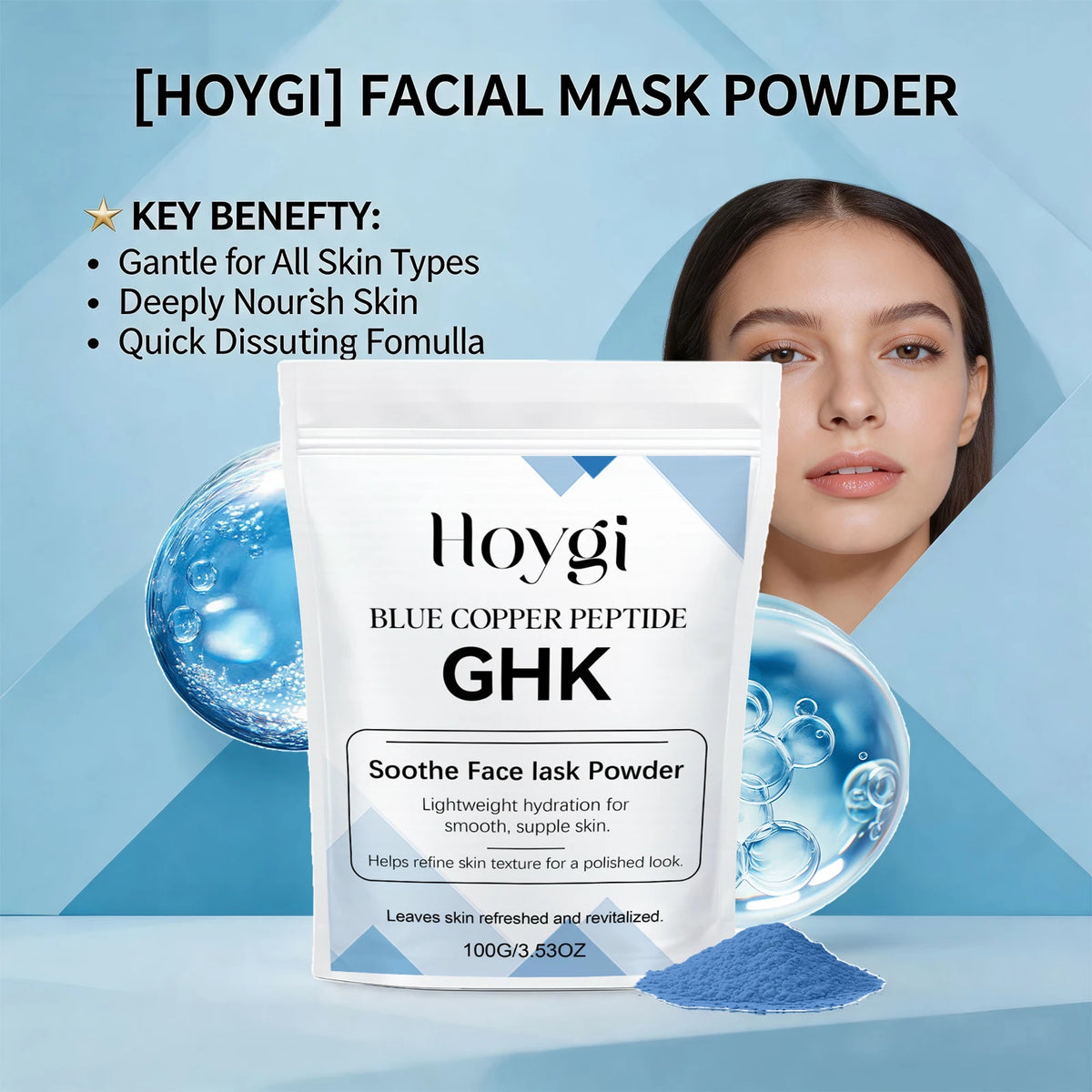 Blue Copper Peptide GHK DIY Facial Mask Powder – Hydrating