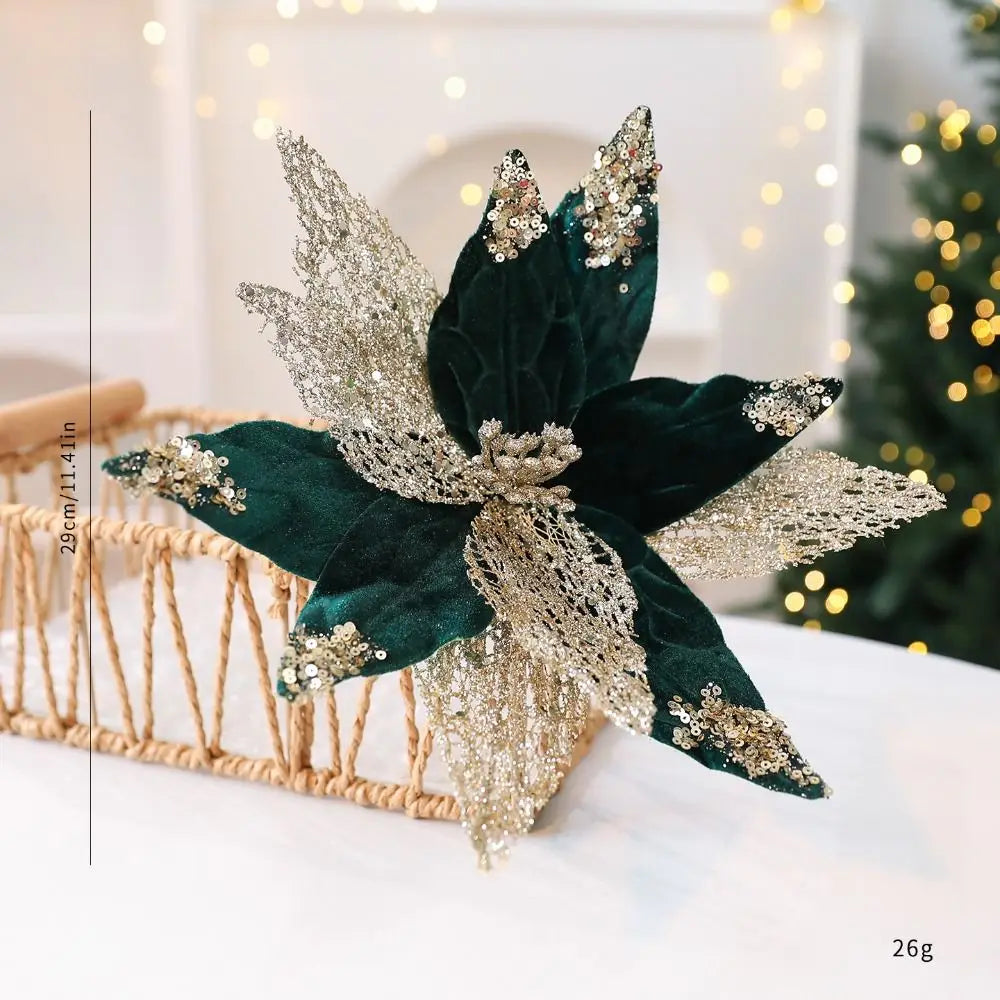 Glitter Poinsettia Artificial Christmas Flower 29cm | Festive