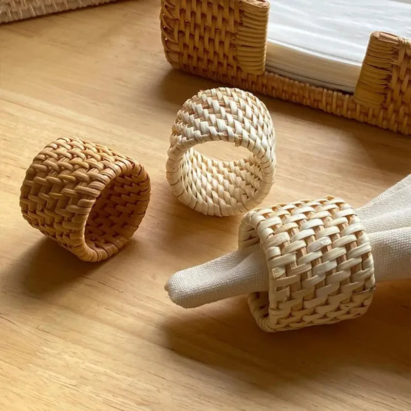 Handwoven Rattan Napkin Rings – Rustic Minimalist Table Decor