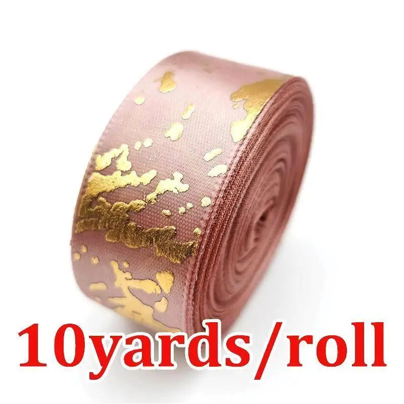 25mm Marble Gold Foil Satin Ribbon 10 Yards | Gift & Wedding