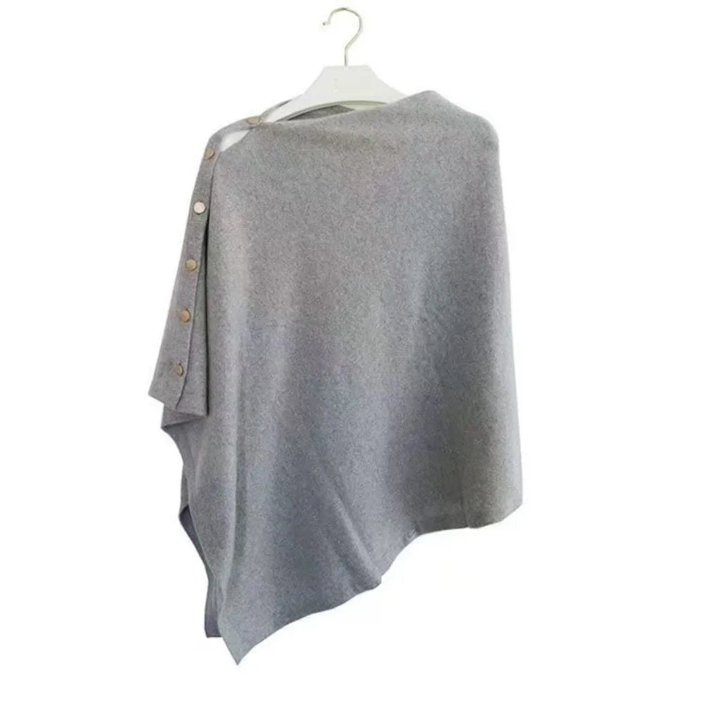Women's Cashmere Pashmina Shawl Wrap Poncho – Button Knit Scarf
