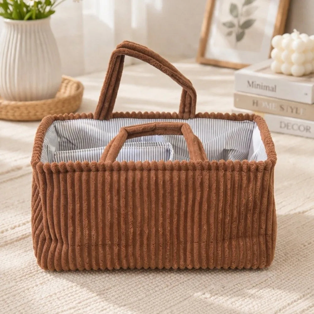 Corduroy Baby Diaper Caddy Organizer | Large Nursery Basket
