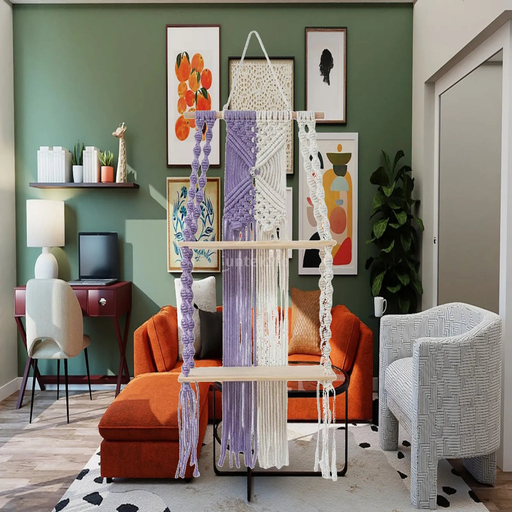 Macrame Wall Shelf – Boho Cotton Rope & Wood Shelves Décor