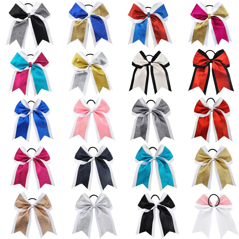 12-Pack 7" Glitter Cheerleading Bow Elastic Hair Bands for Girls
