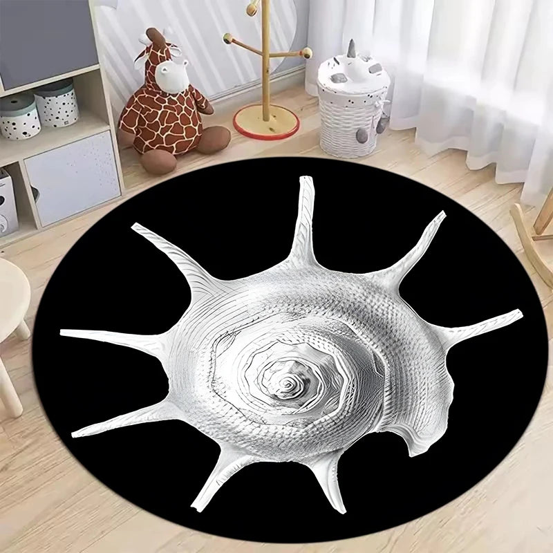 Round Seashell Area Rug – Soft Non-Slip Coastal Ocean Carpet