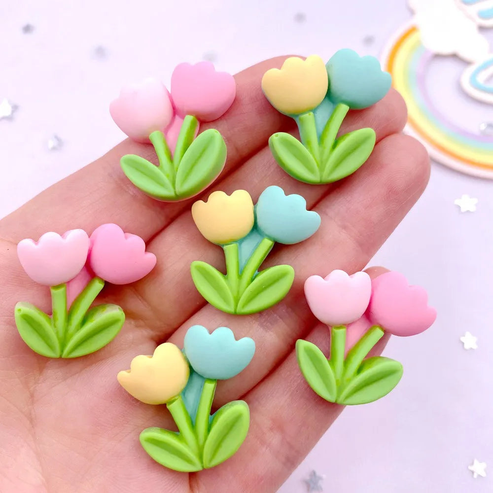 Kawaii Tulip Flatback Resin Figurines – 10PCS DIY Craft Decor