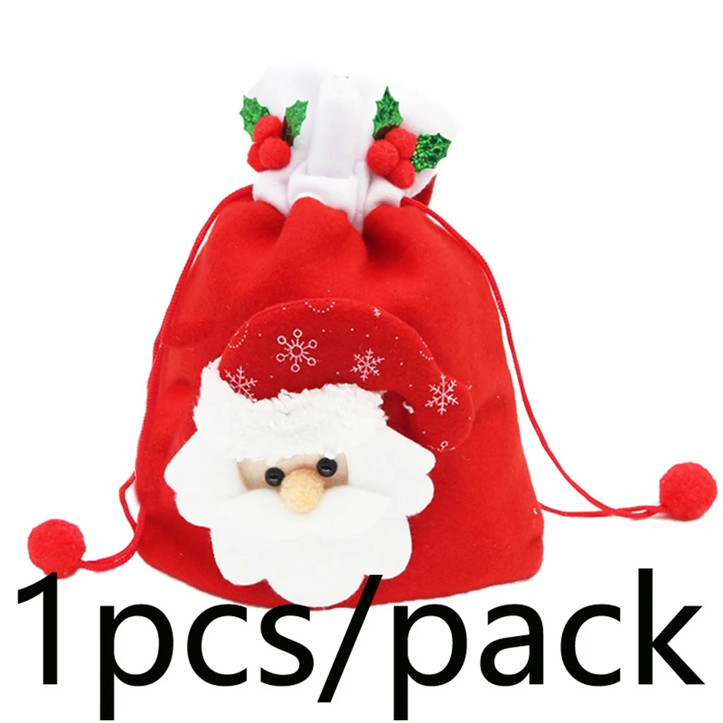 Christmas Corduroy Apple Bag with Pom-Pom Rope | 22x20cm
