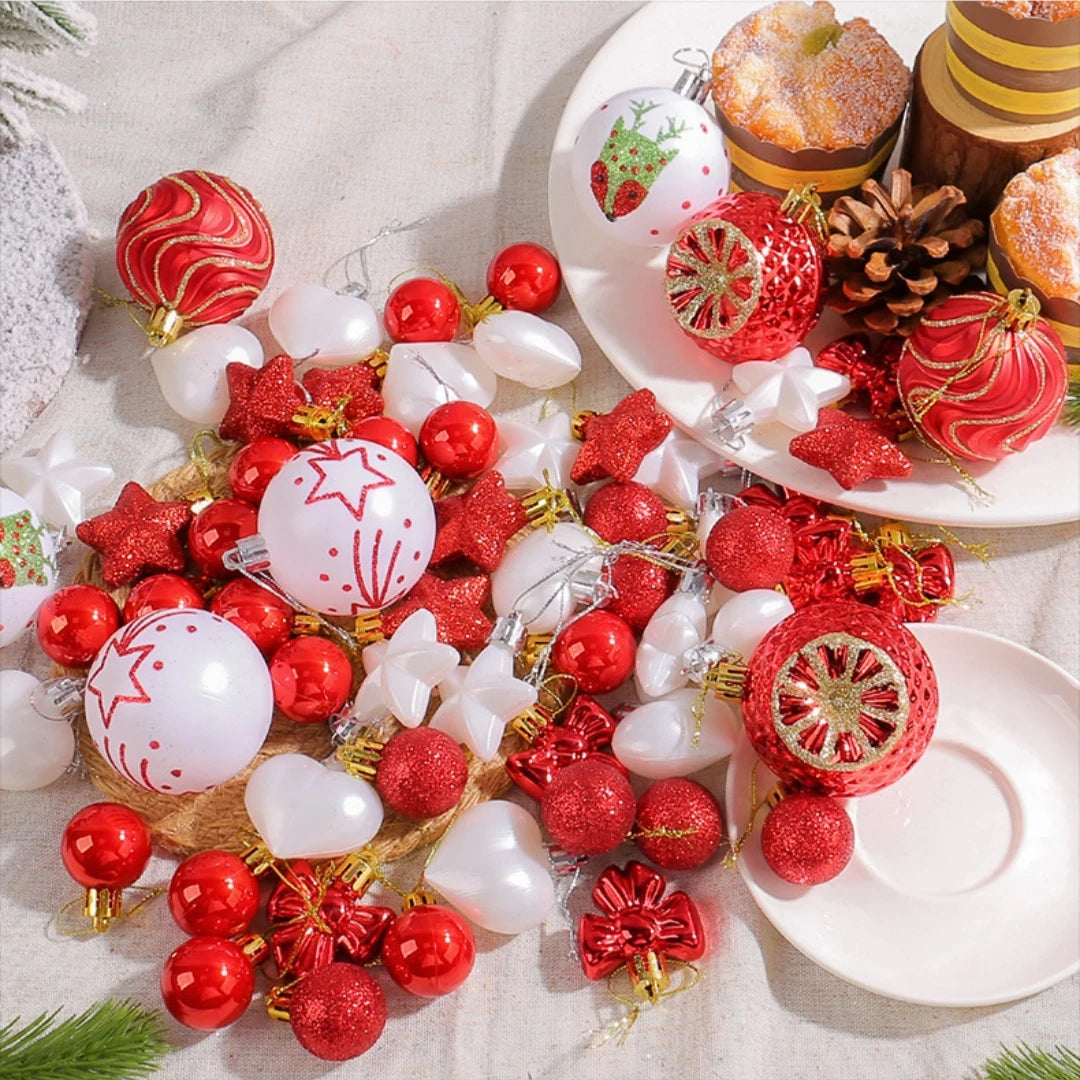 65-Piece Christmas Ball Ornament Set with Gift Box