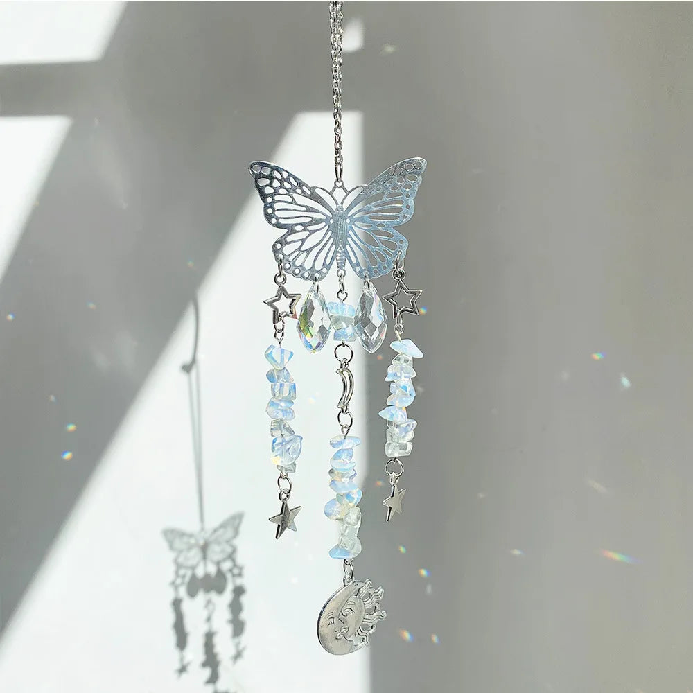 Butterfly Crystal Sun Catcher – Gemstone, Moon & Star Charms