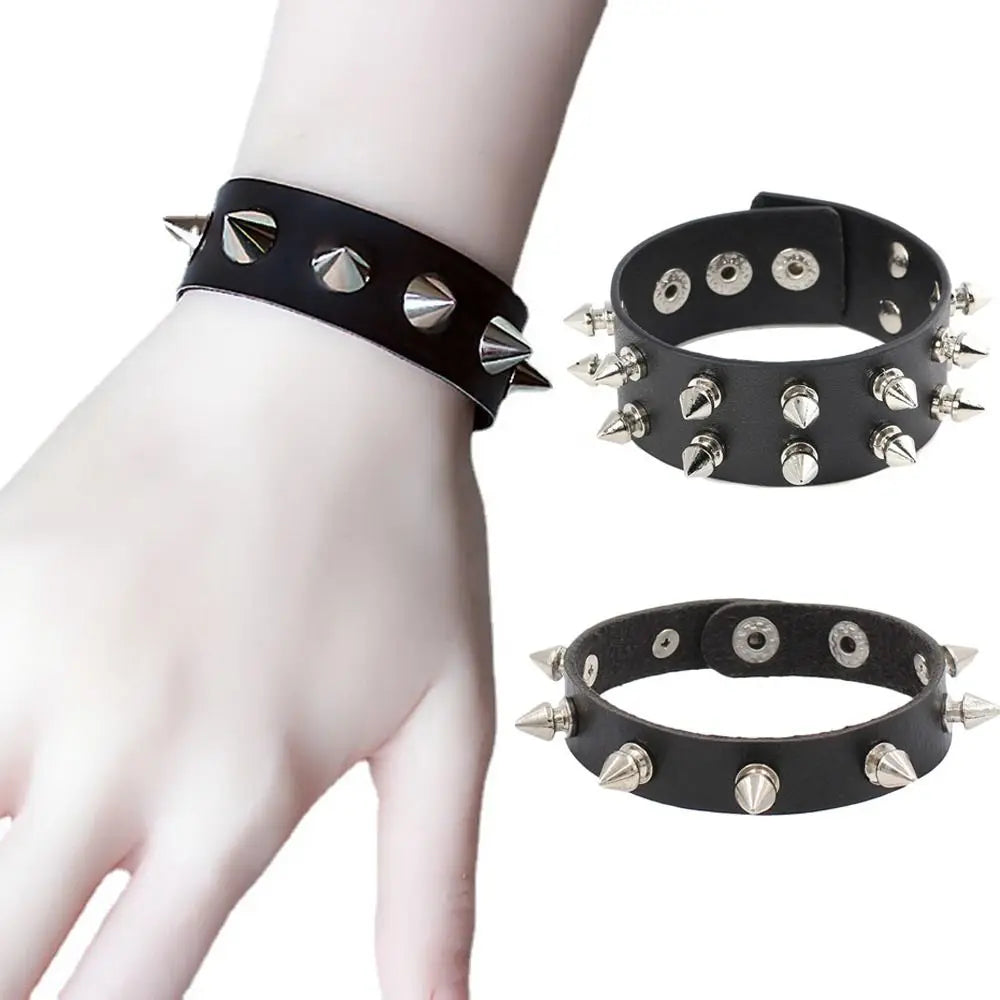 Spike Gothic Studded PU Leather Punk Cuff Bracelet – Unisex