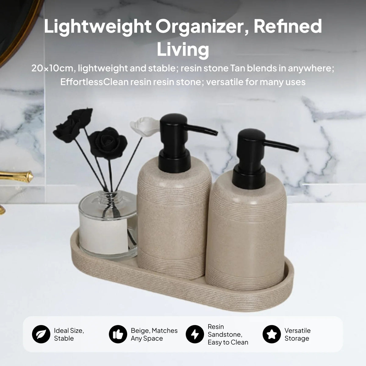 Resin Sandstone Oval Vanity Tray – Bathroom Organizer
