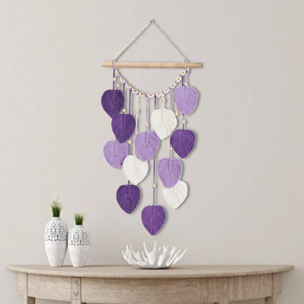 Boho Leaf Macrame Woven Tapestry | Bohemian Wall Hanging Decor