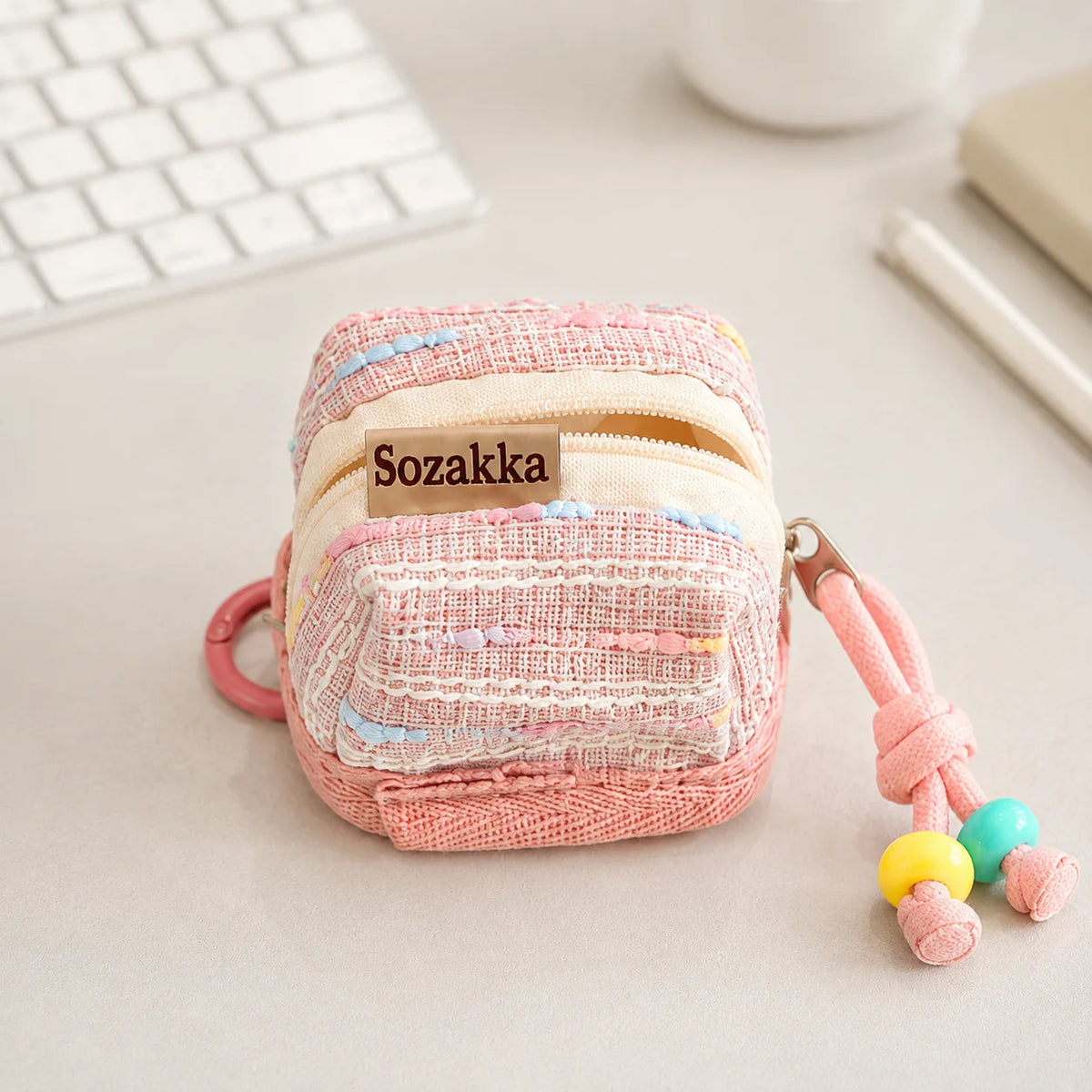 Cute Tweed AirPods Case – Soft Fabric Earbuds Storage Pouch