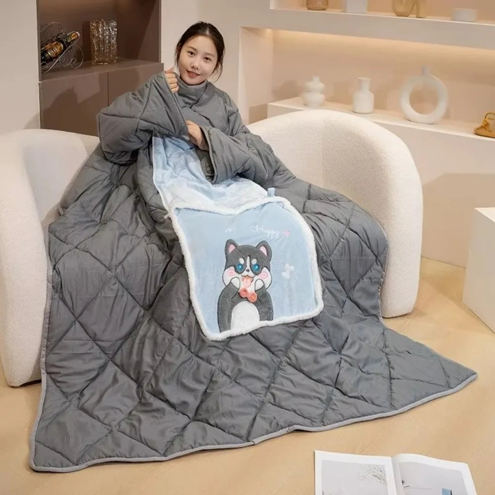 Wearable Blanket Hoodie – Cozy Fleece Wrap with Sleeves